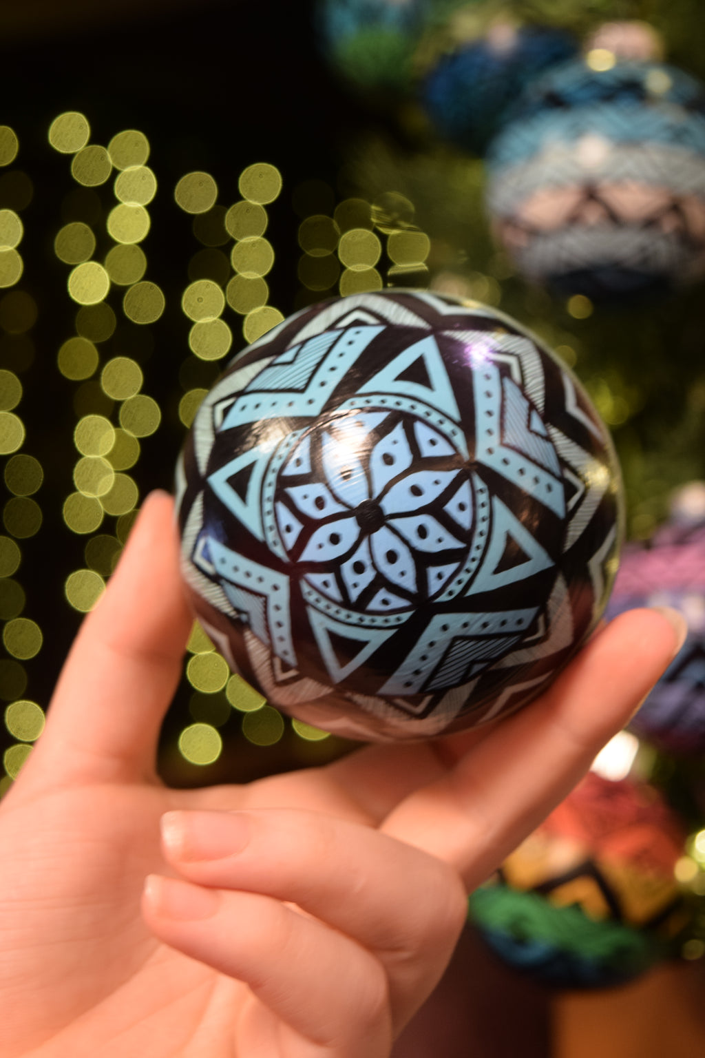 Pastel Green and Blue Hand Painted Christmas Ornament