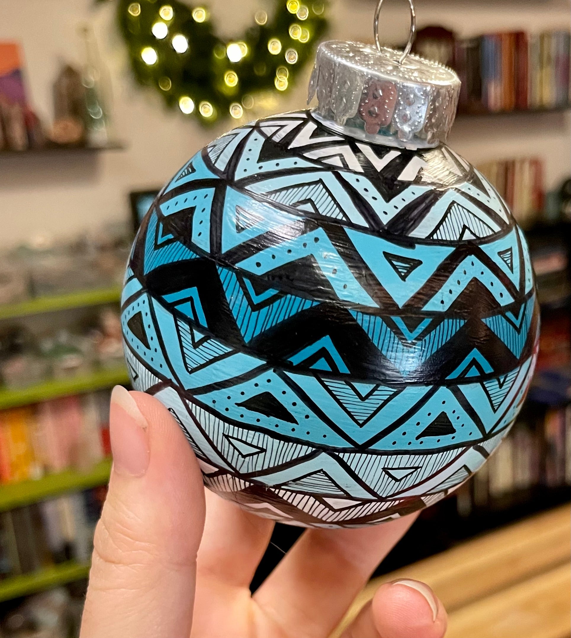 Blue Hand Painted Colorful Christmas Ornament