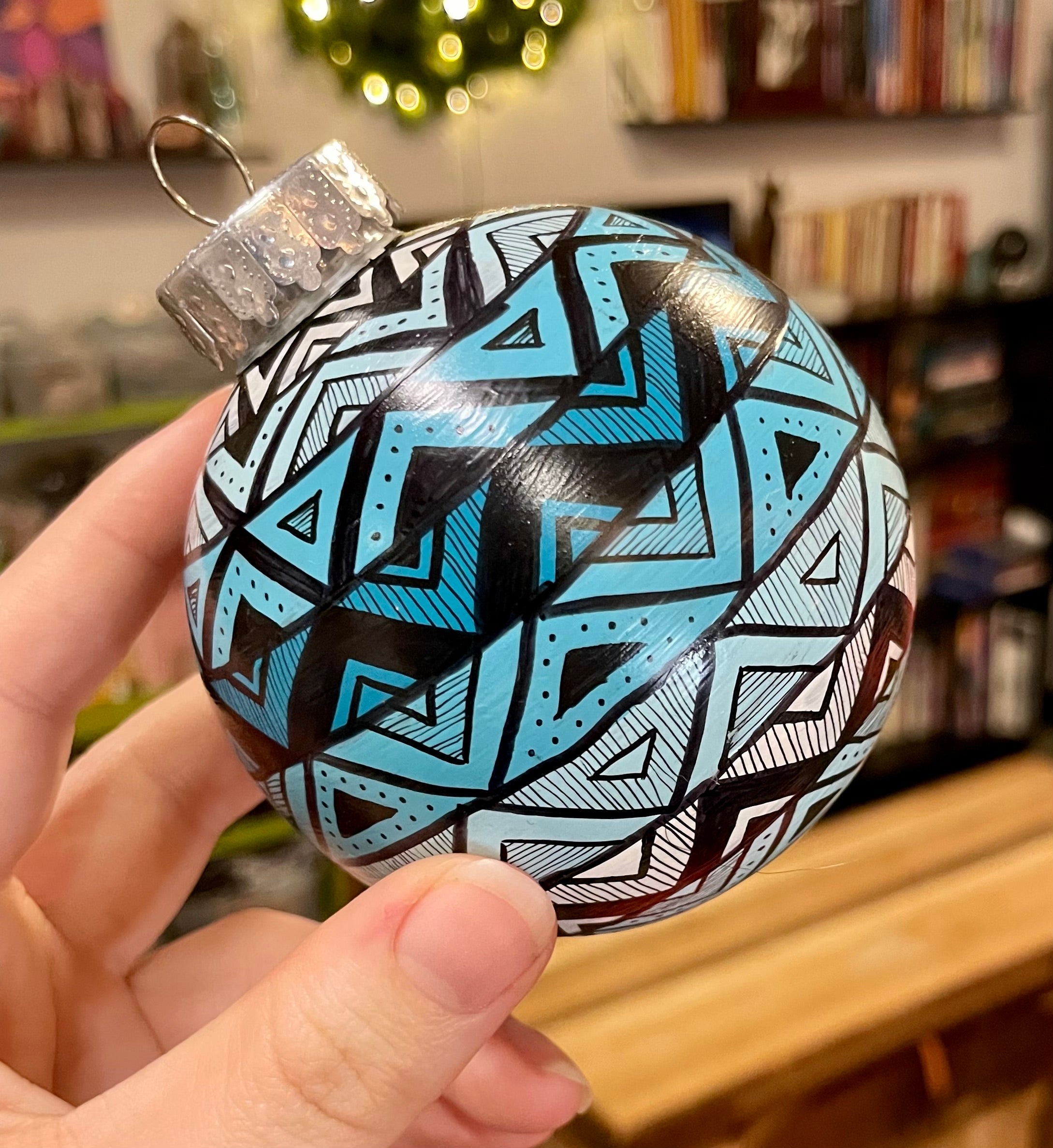 Blue Hand Painted Colorful Christmas Ornament