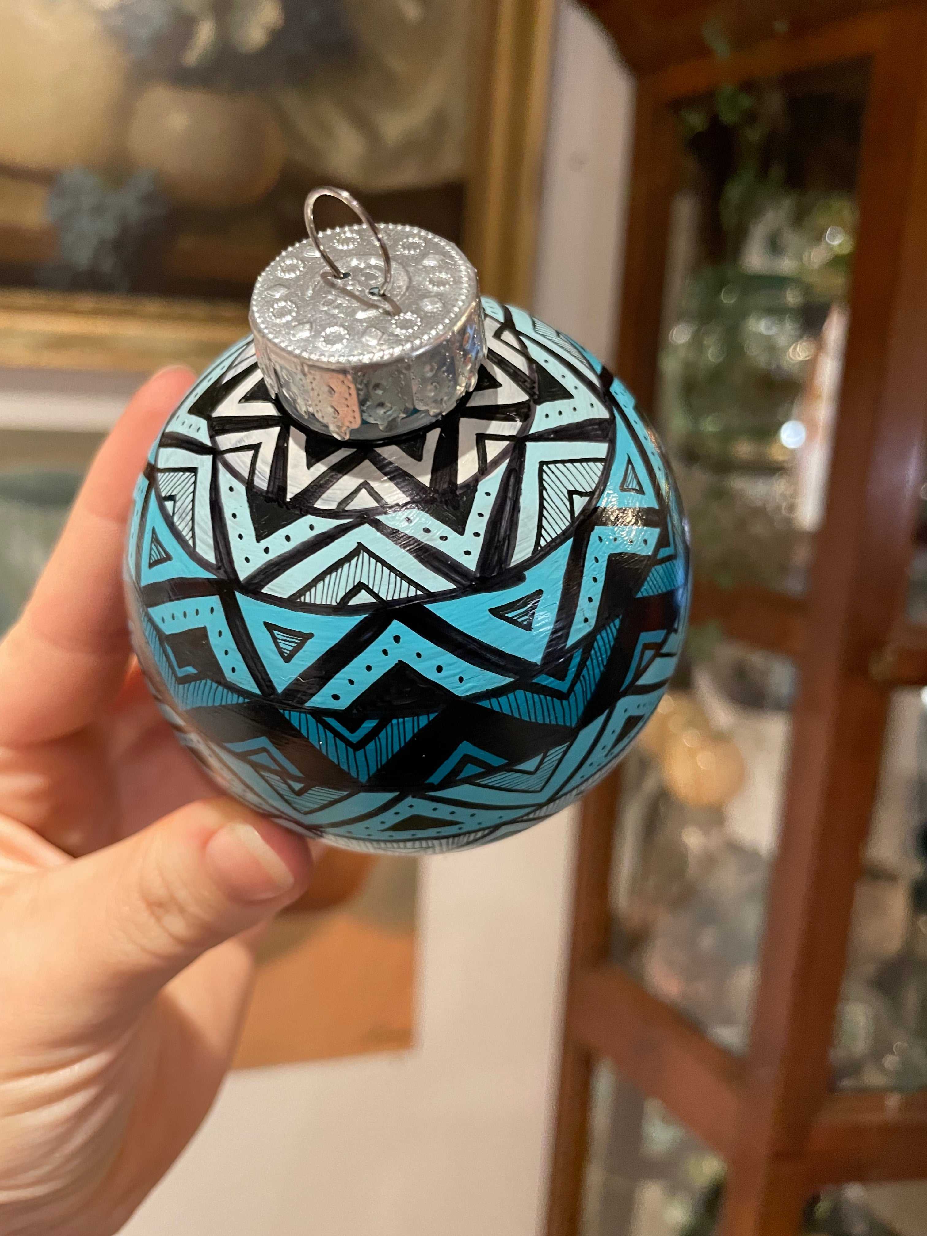 Blue Hand Painted Colorful Christmas Ornament