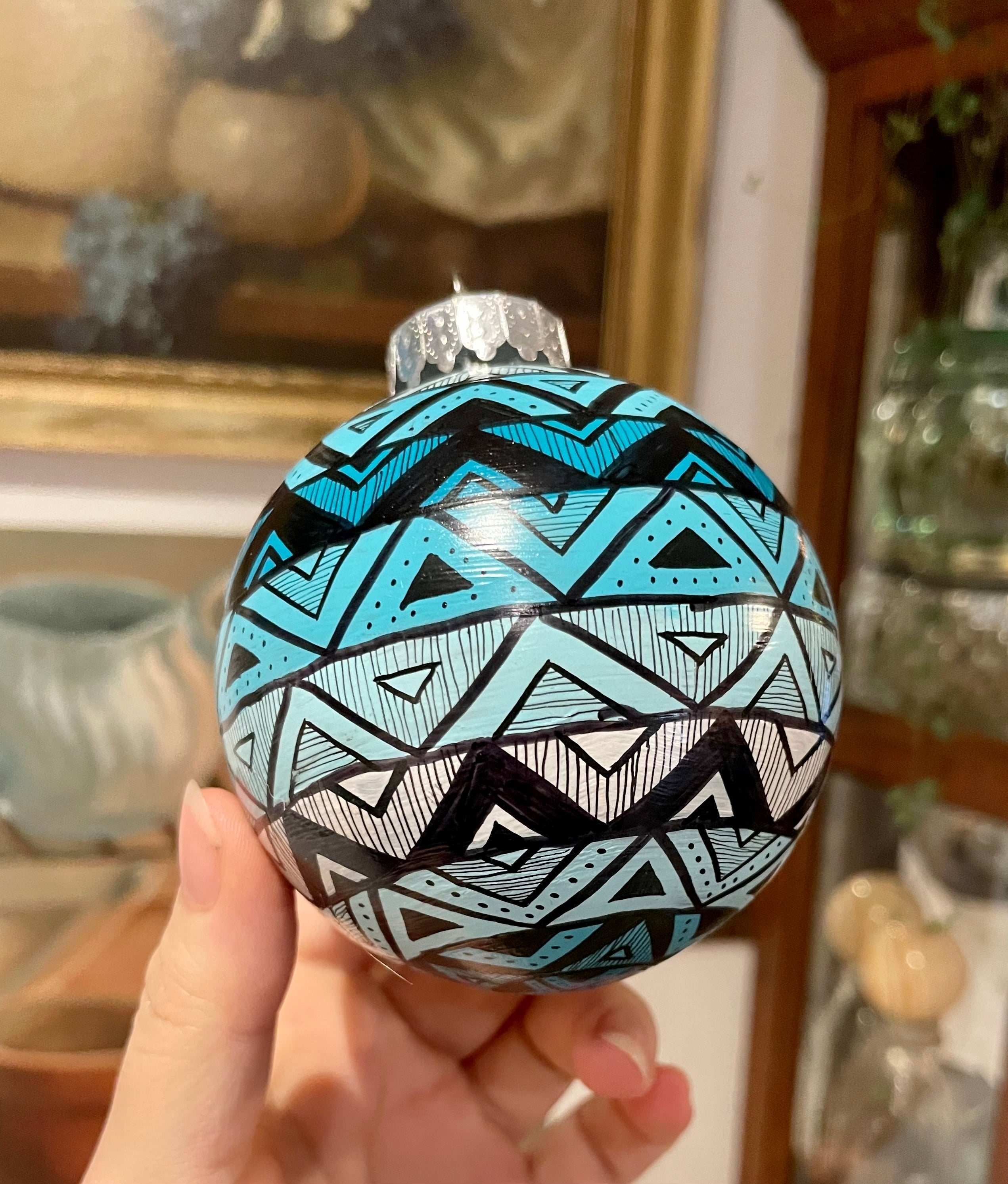 Blue Hand Painted Colorful Christmas Ornament