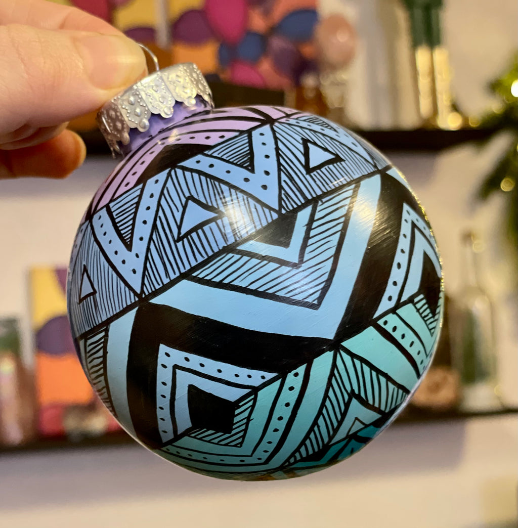 Pastel Cool Colors Hand Painted Christmas Ornament