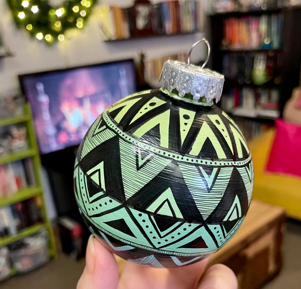 Pastel Green and Blue Hand Painted Christmas Ornament