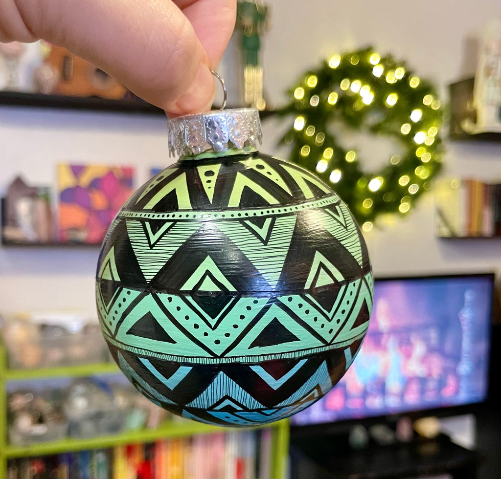 Pastel Green and Blue Hand Painted Christmas Ornament