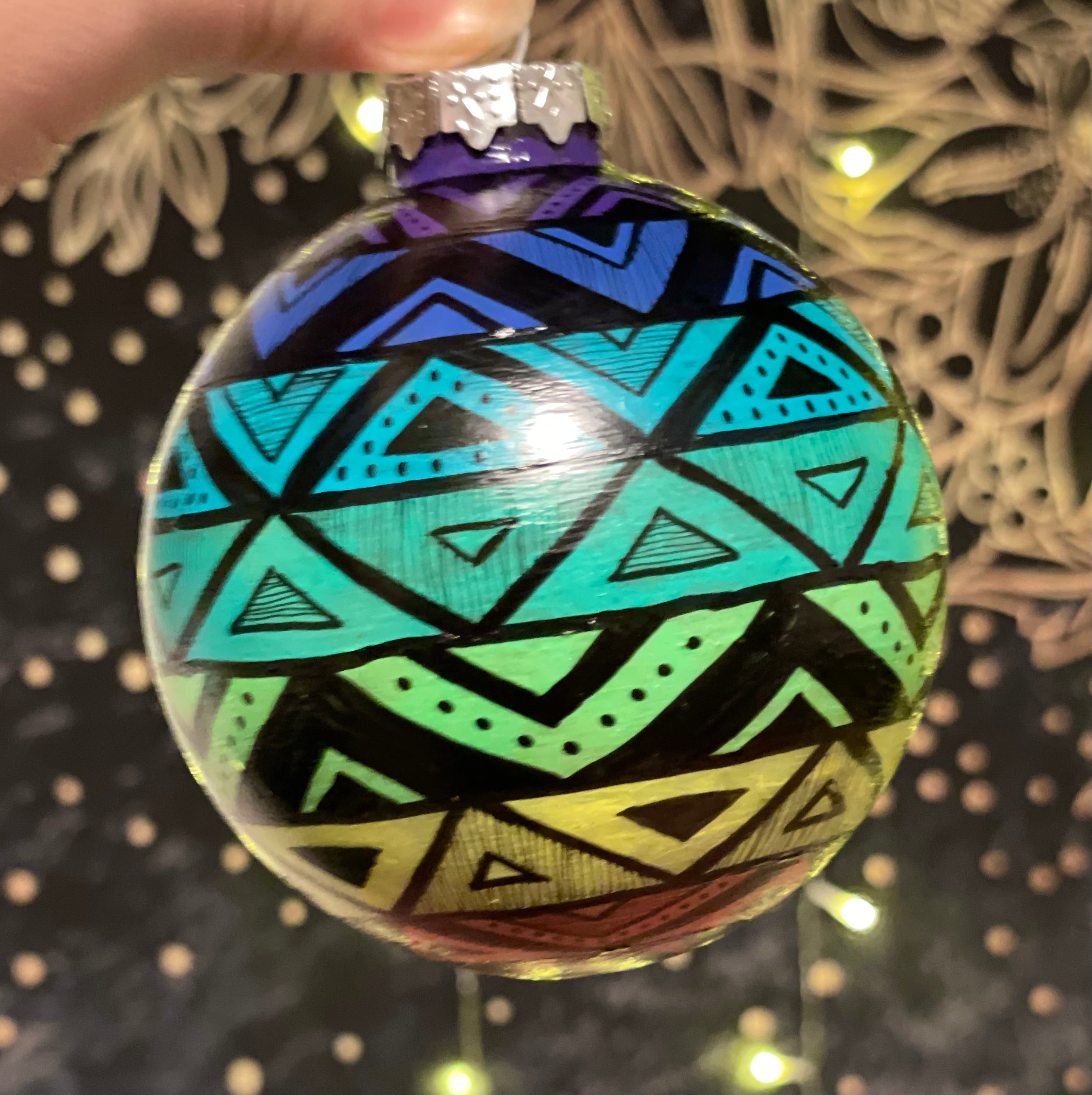 Unique Hand Painted Rainbow Christmas Ornament