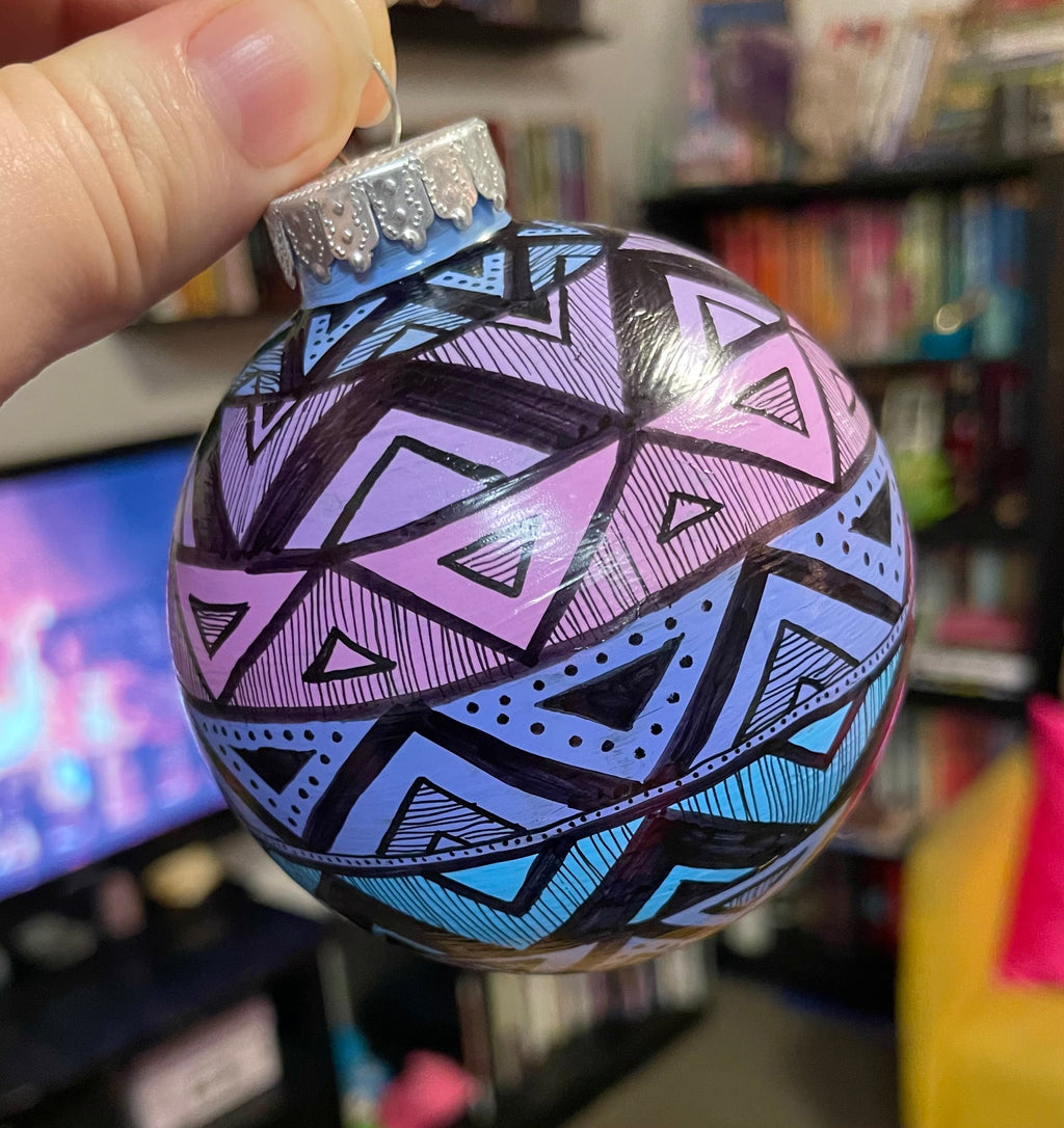 Hand Painted Pastel Pink and Blue Christmas Ornament