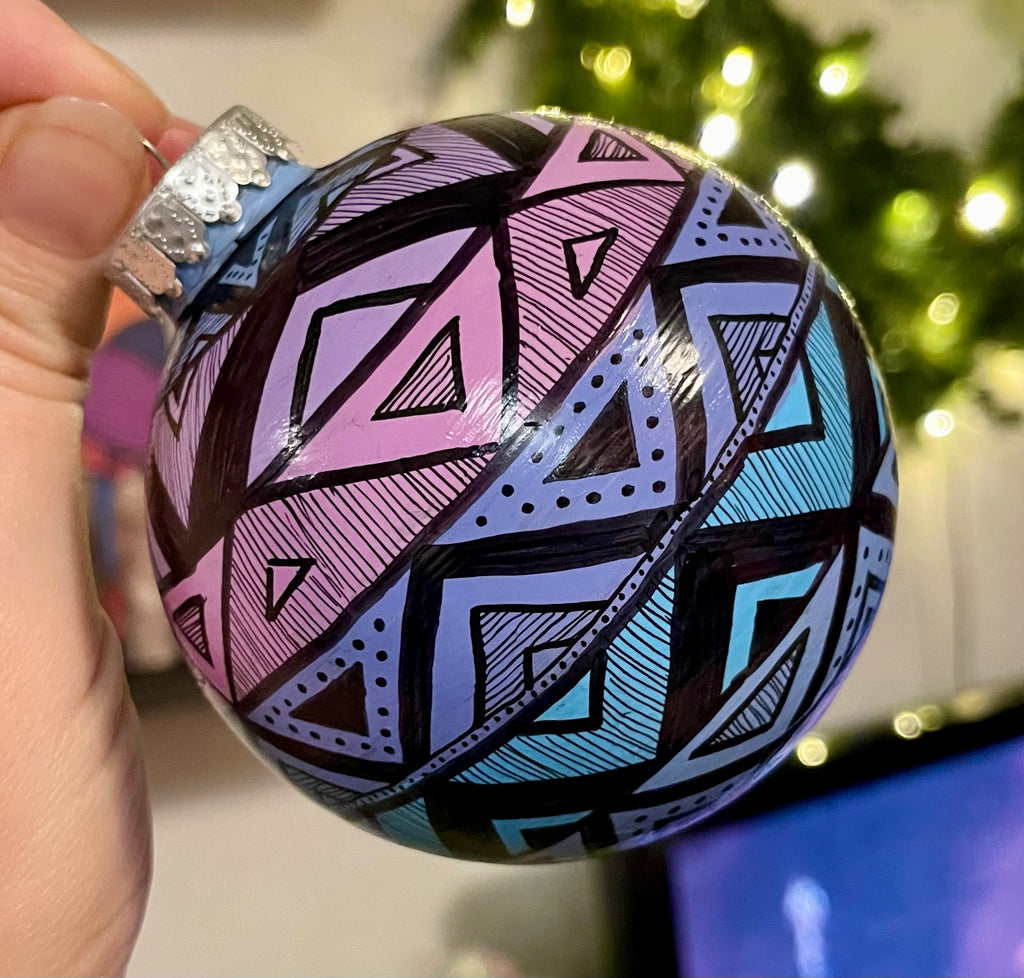Hand Painted Pastel Pink and Blue Christmas Ornament