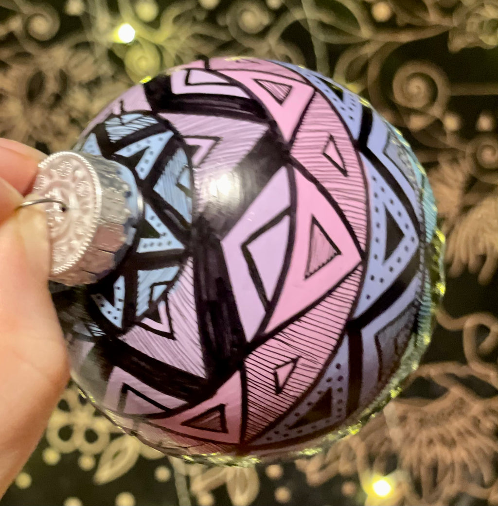 Hand Painted Pastel Pink and Blue Christmas Ornament