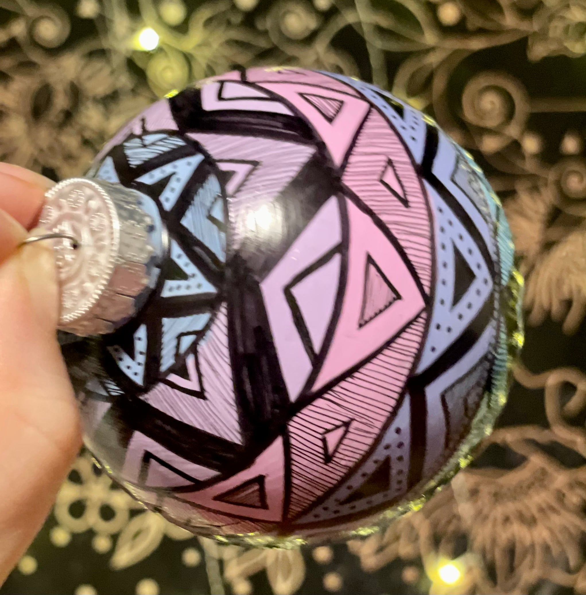 Hand Painted Pastel Pink and Blue Christmas Ornament