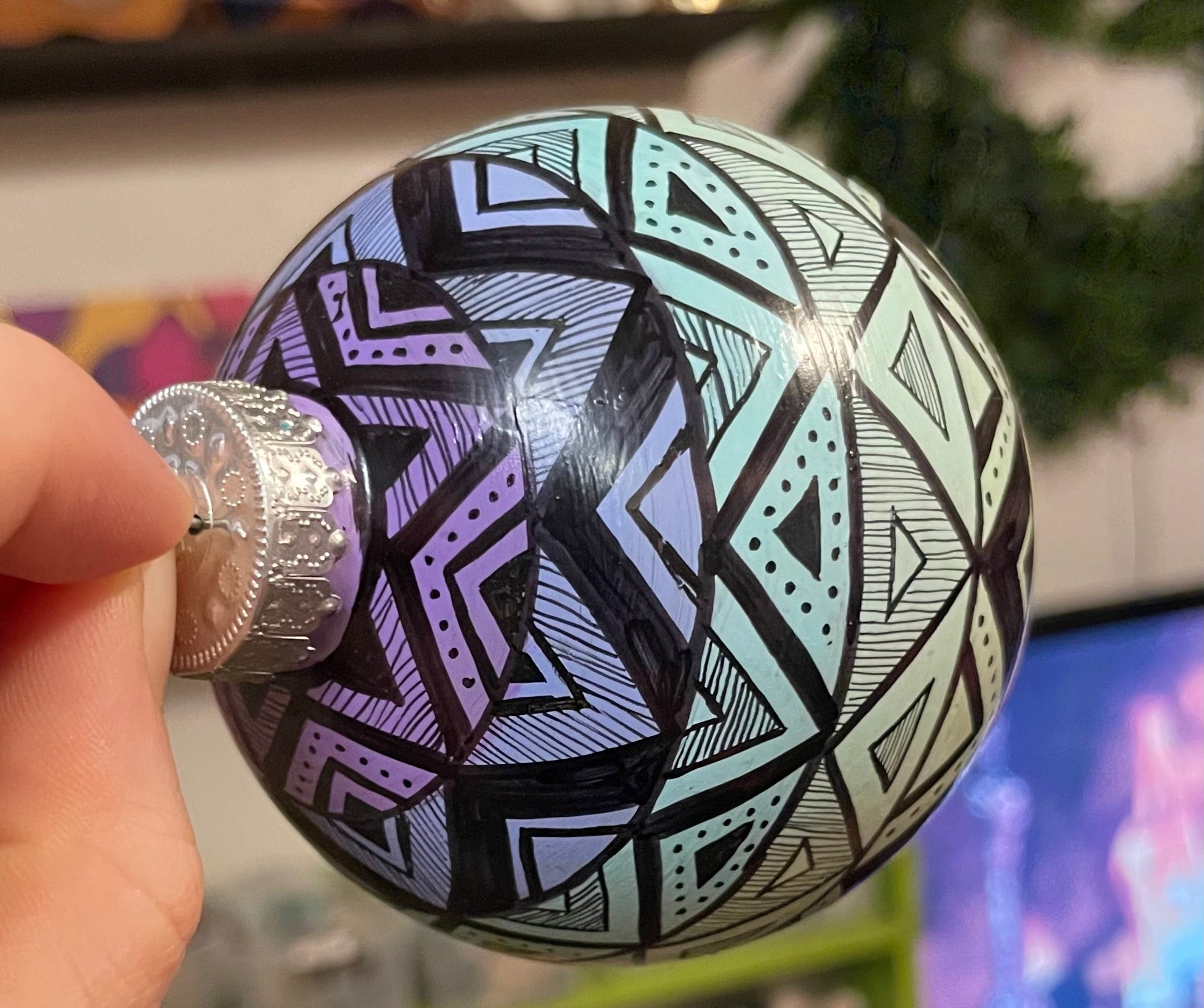 Hand Painted Pastel Rainbow Colorful Christmas Ornament