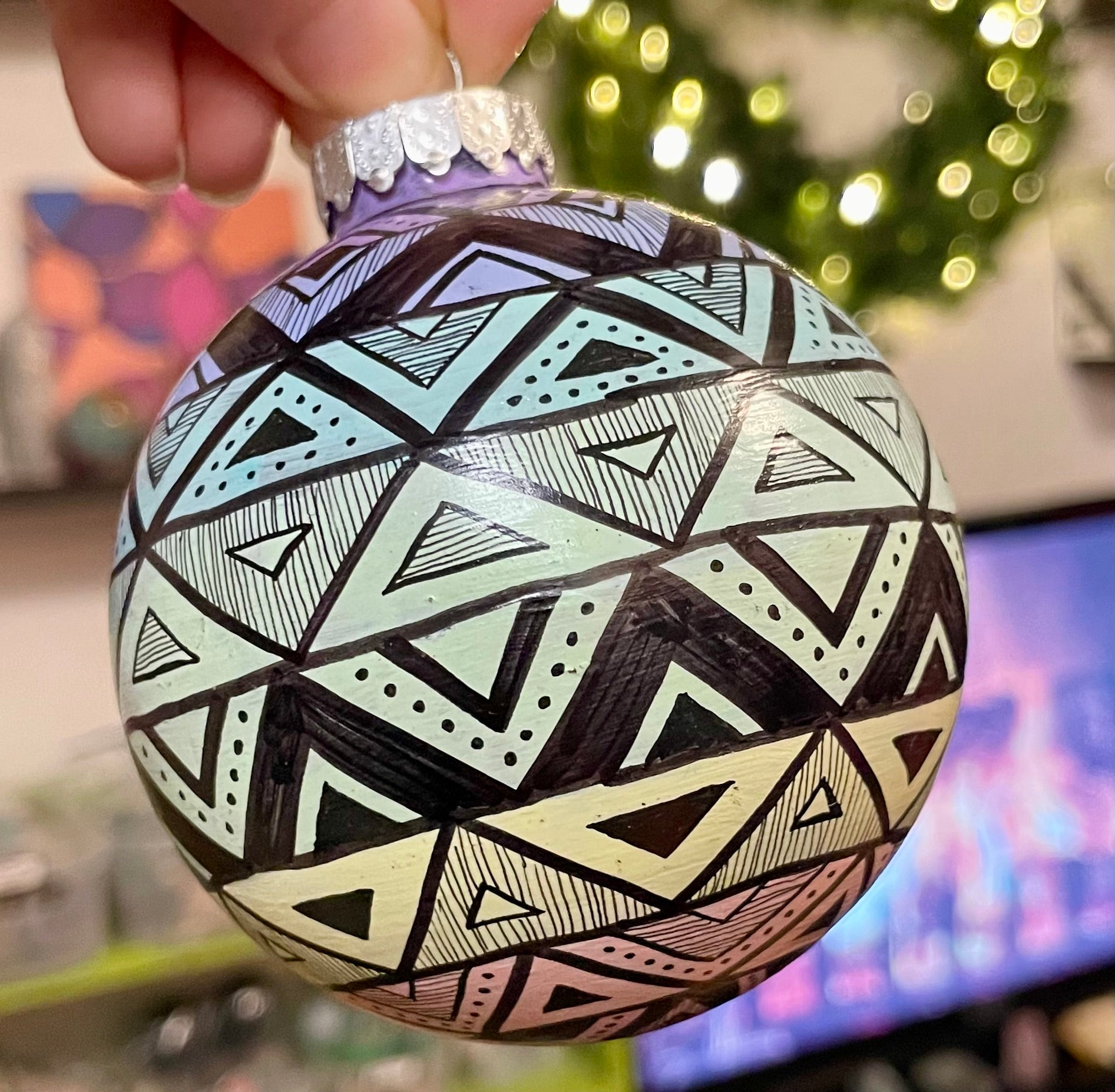 Hand Painted Pastel Rainbow Colorful Christmas Ornament