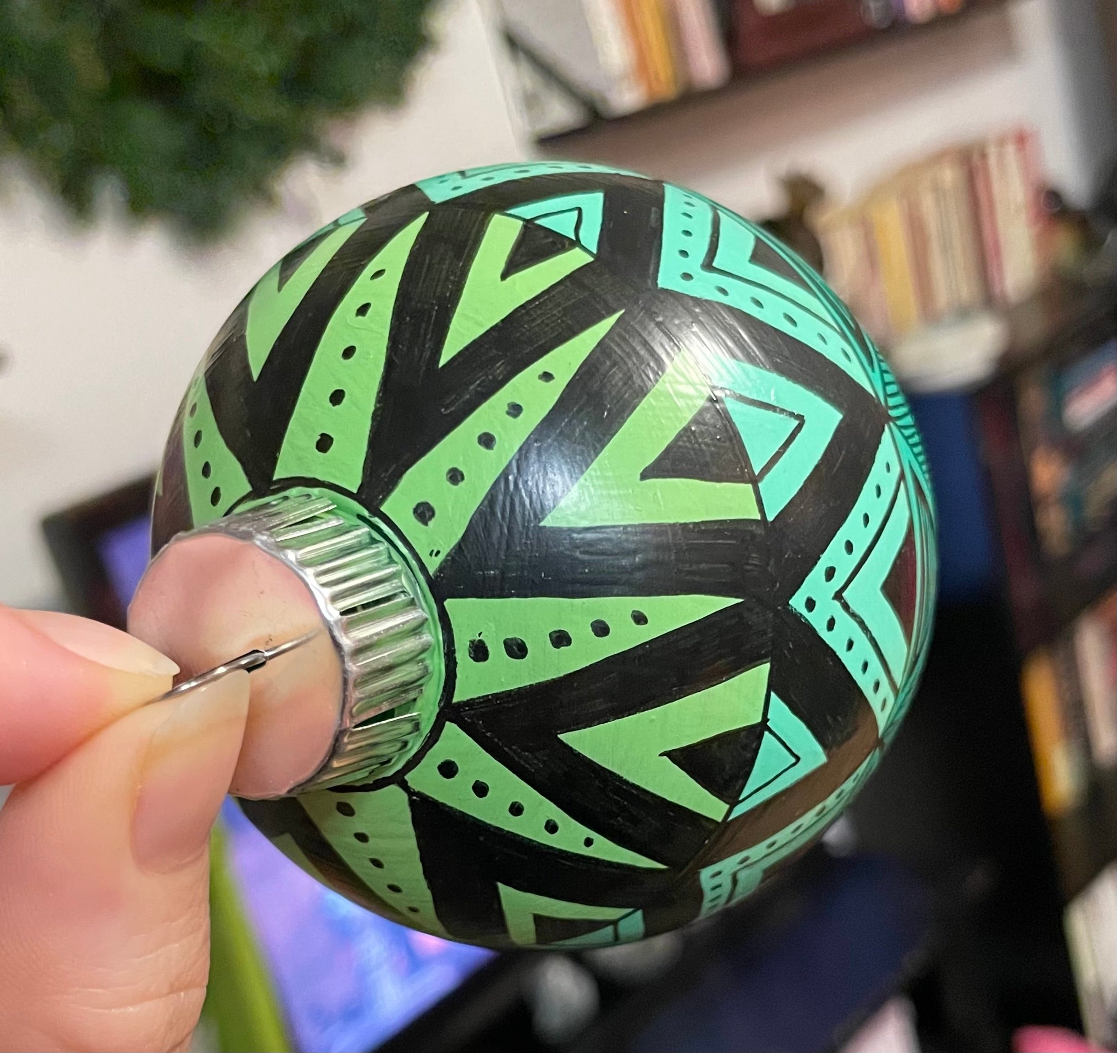 Hand Painted Blue and Green Colorful Leafy Christmas Ornament