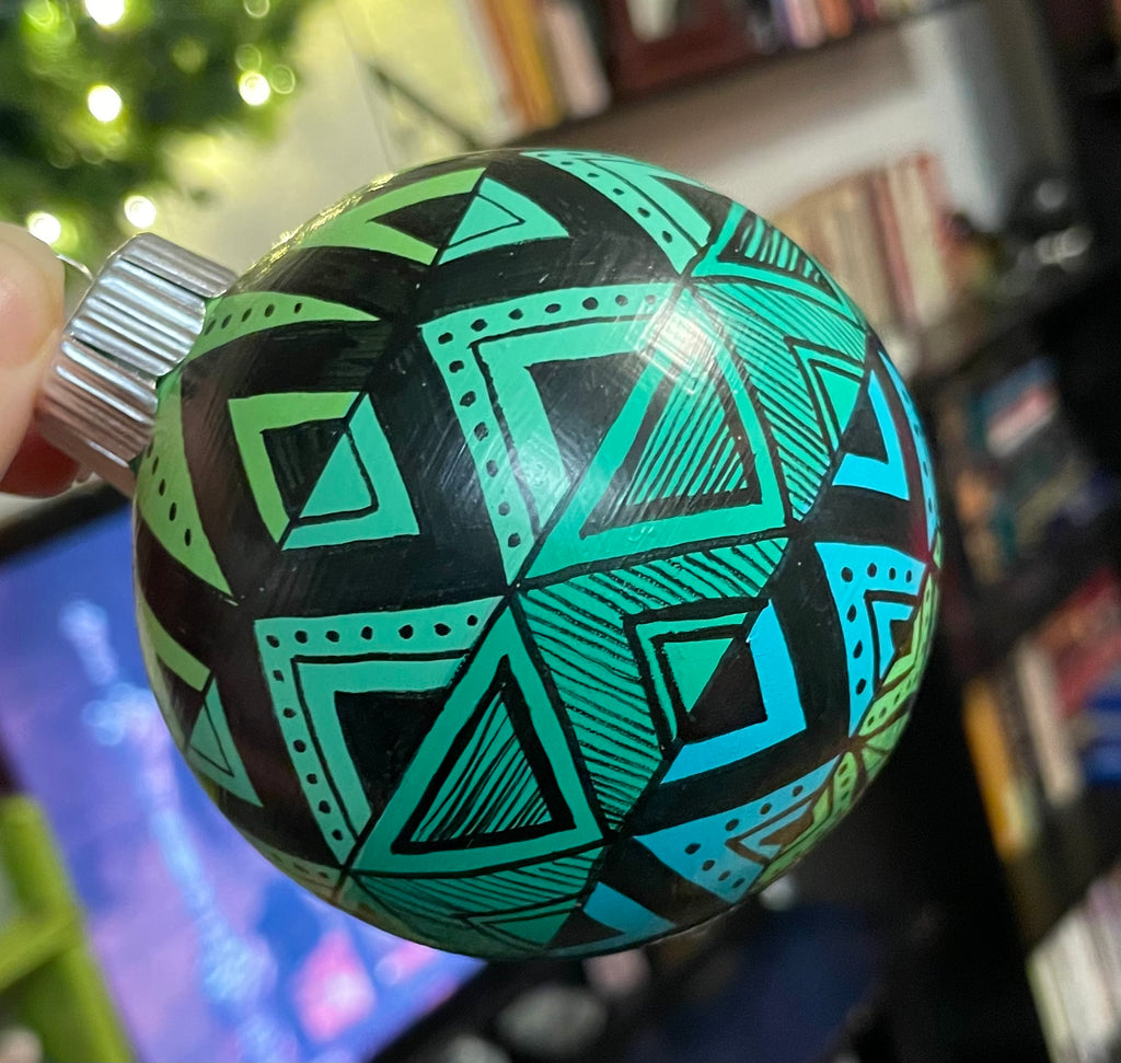 Hand Painted Blue and Green Colorful Leafy Christmas Ornament