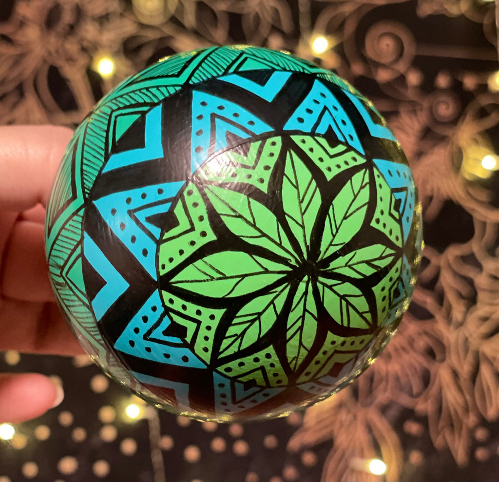 Hand Painted Blue and Green Colorful Leafy Christmas Ornament