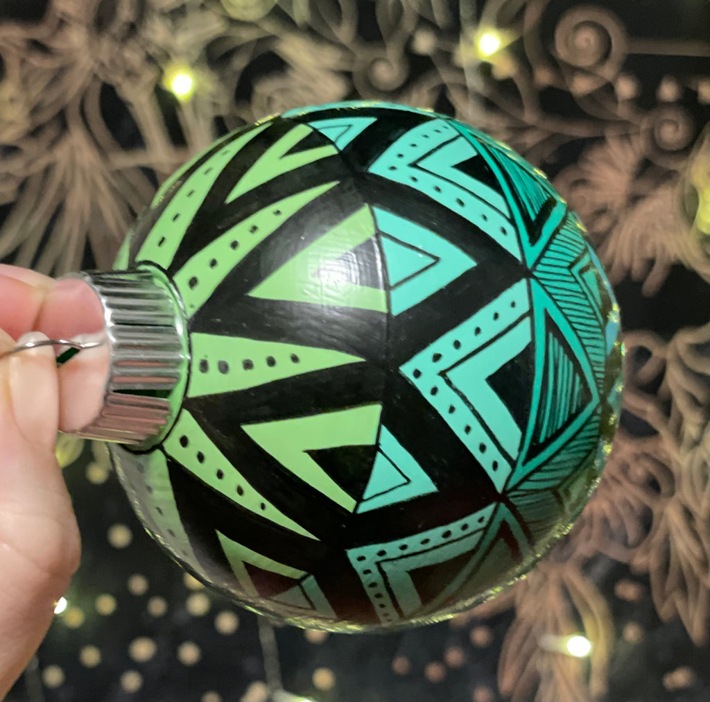 Hand Painted Blue and Green Colorful Leafy Christmas Ornament