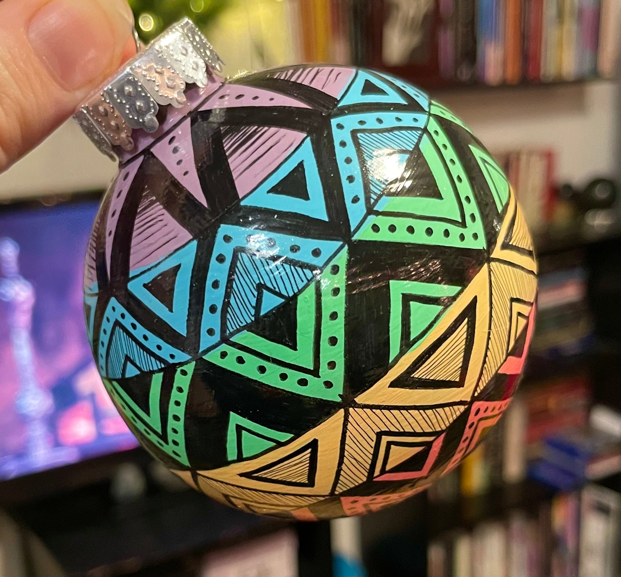 Glossy Hand Painted Pastel Rainbow Colorful Christmas Ornament