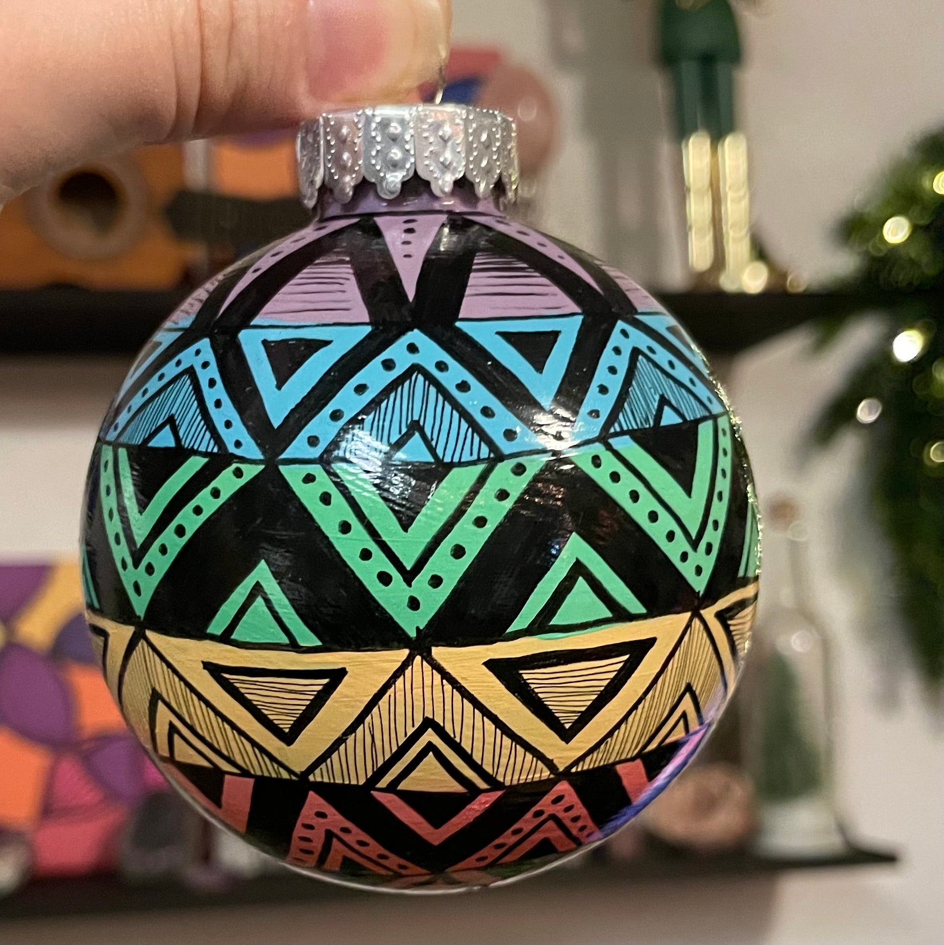 Glossy Hand Painted Pastel Rainbow Colorful Christmas Ornament