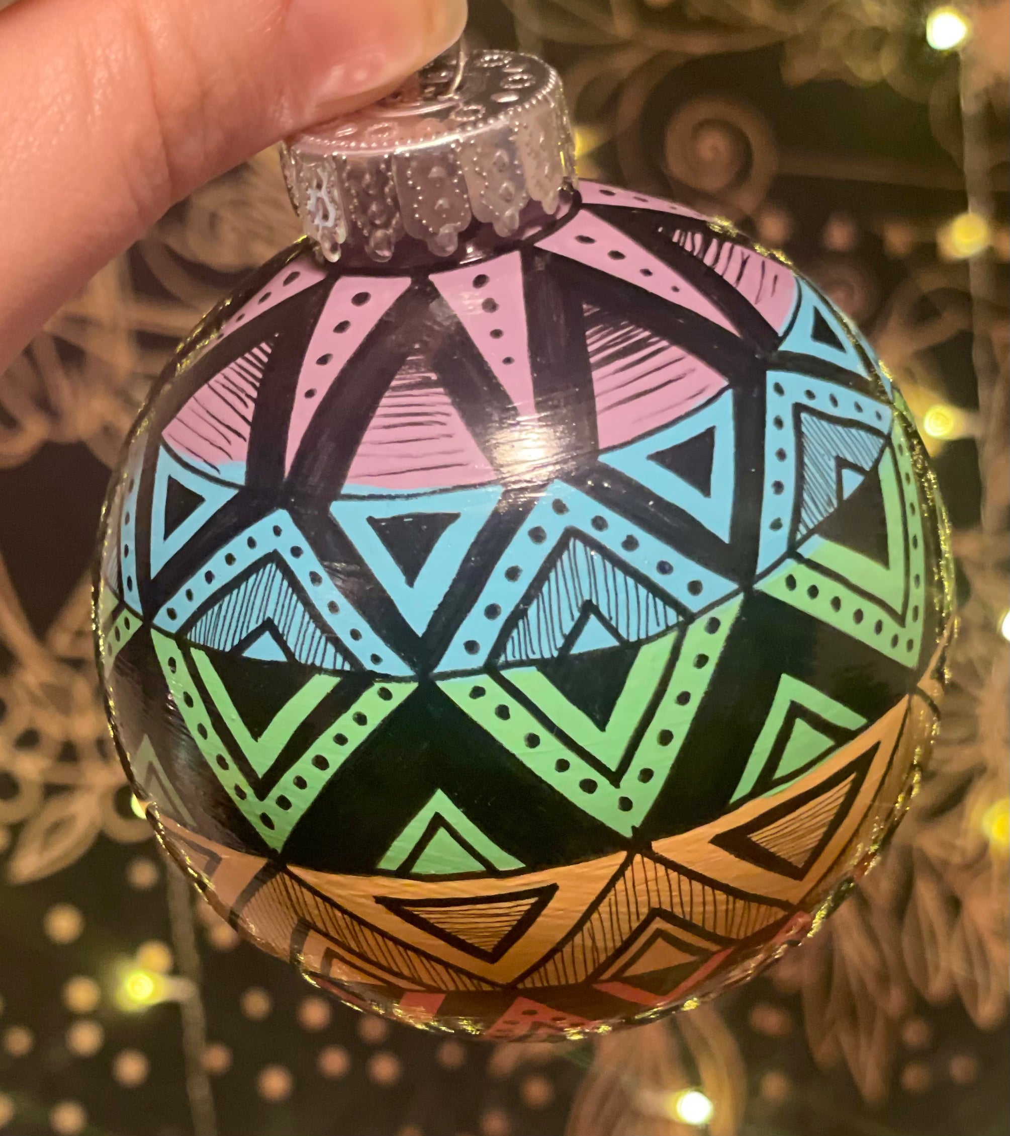 Glossy Hand Painted Pastel Rainbow Colorful Christmas Ornament