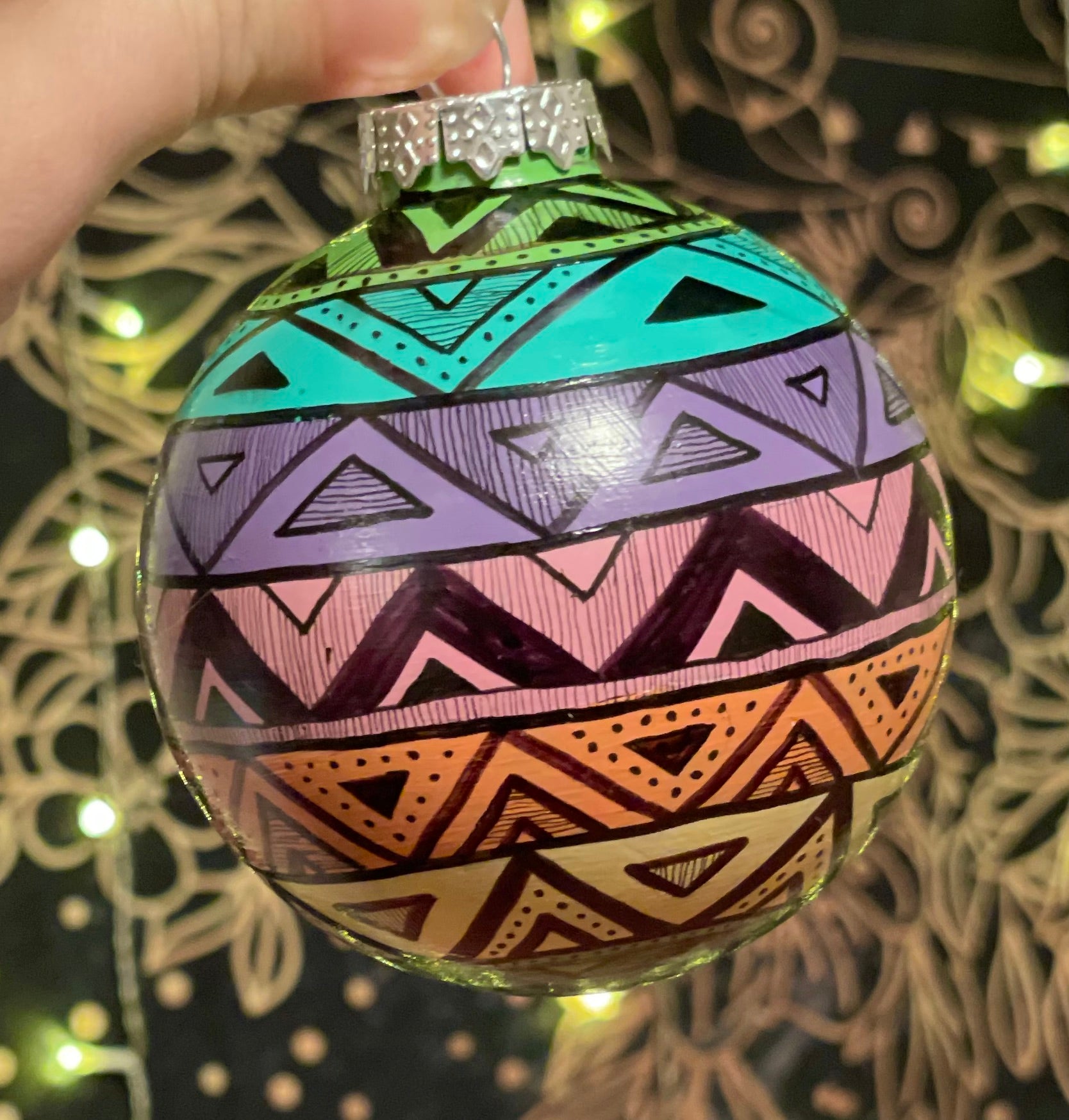 Hand Painted Rainbow Colorful Christmas Ornament