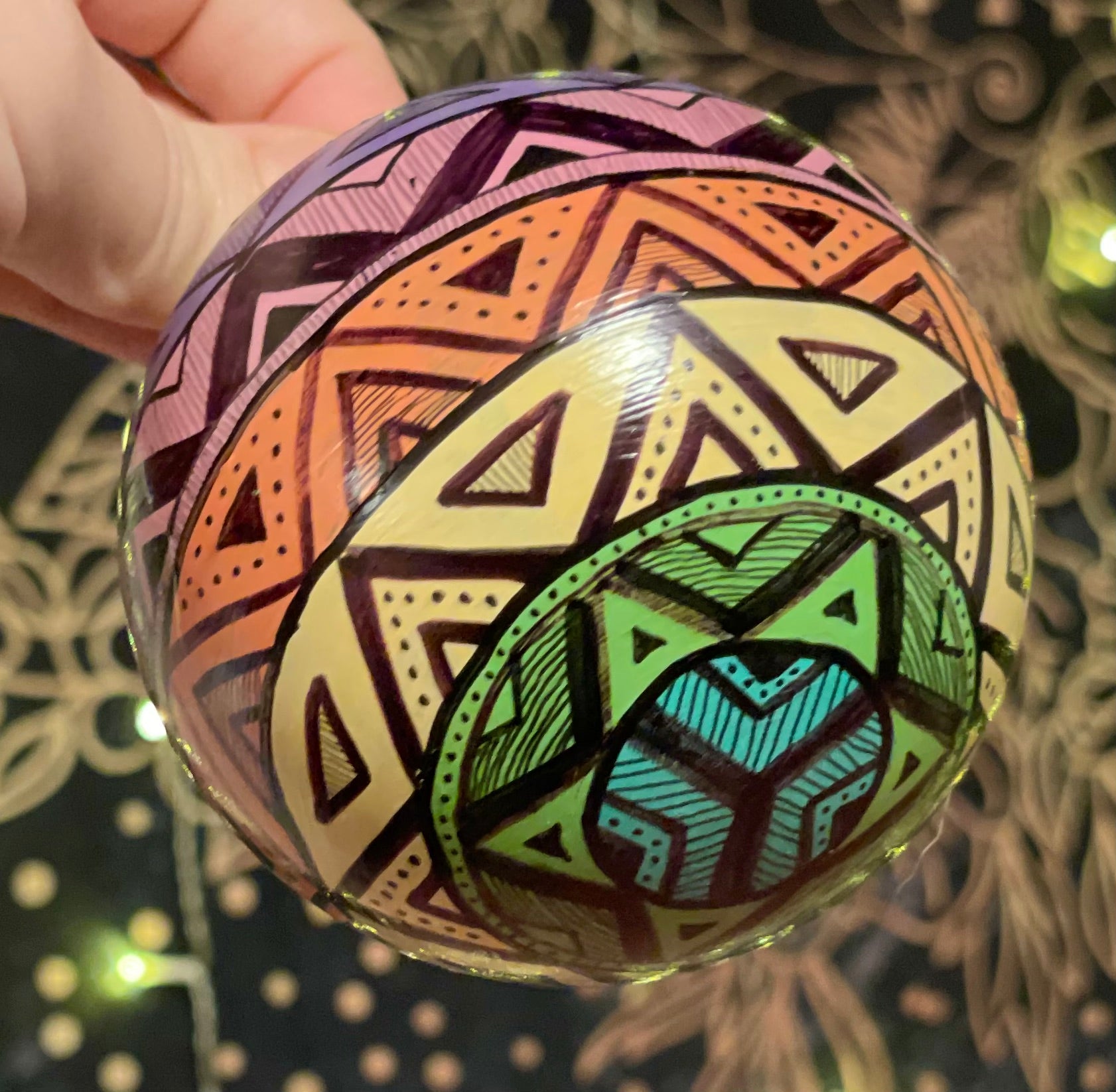 Hand Painted Rainbow Colorful Christmas Ornament