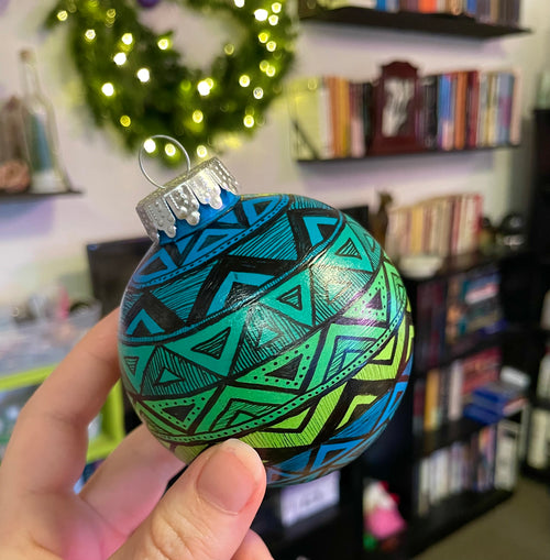 Blue and Green Hand Painted Colorful Christmas Ornament
