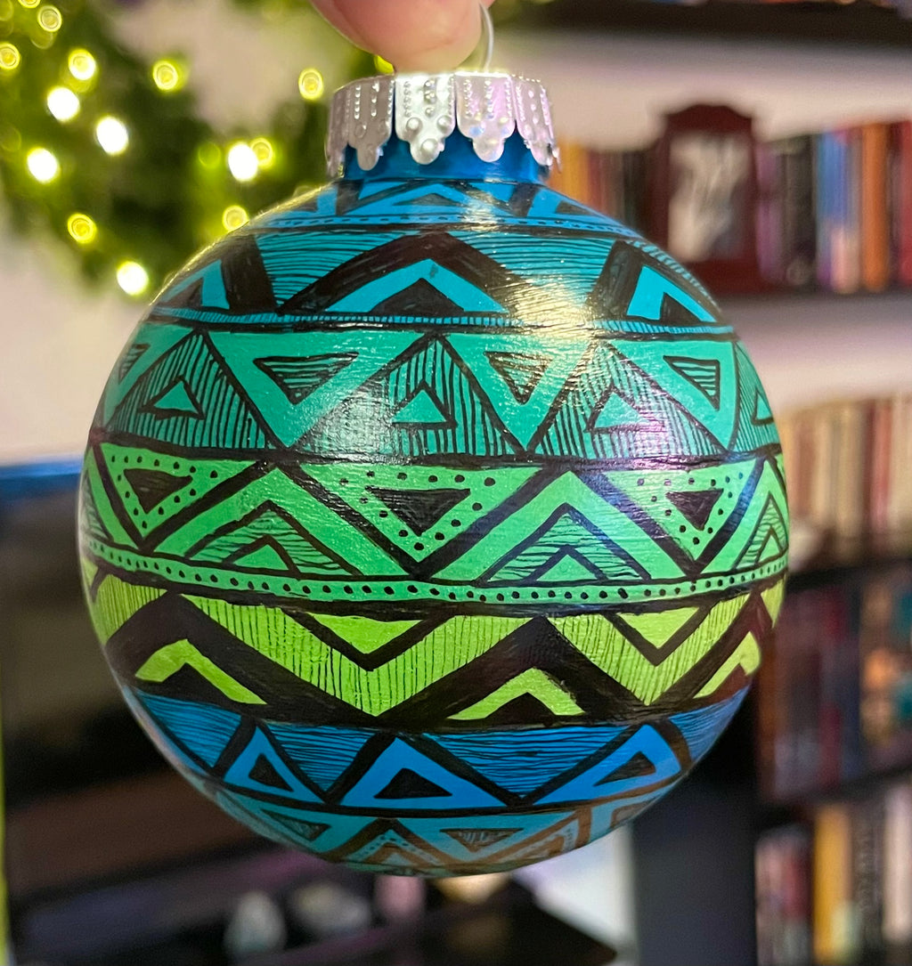 Blue and Green Hand Painted Colorful Christmas Ornament