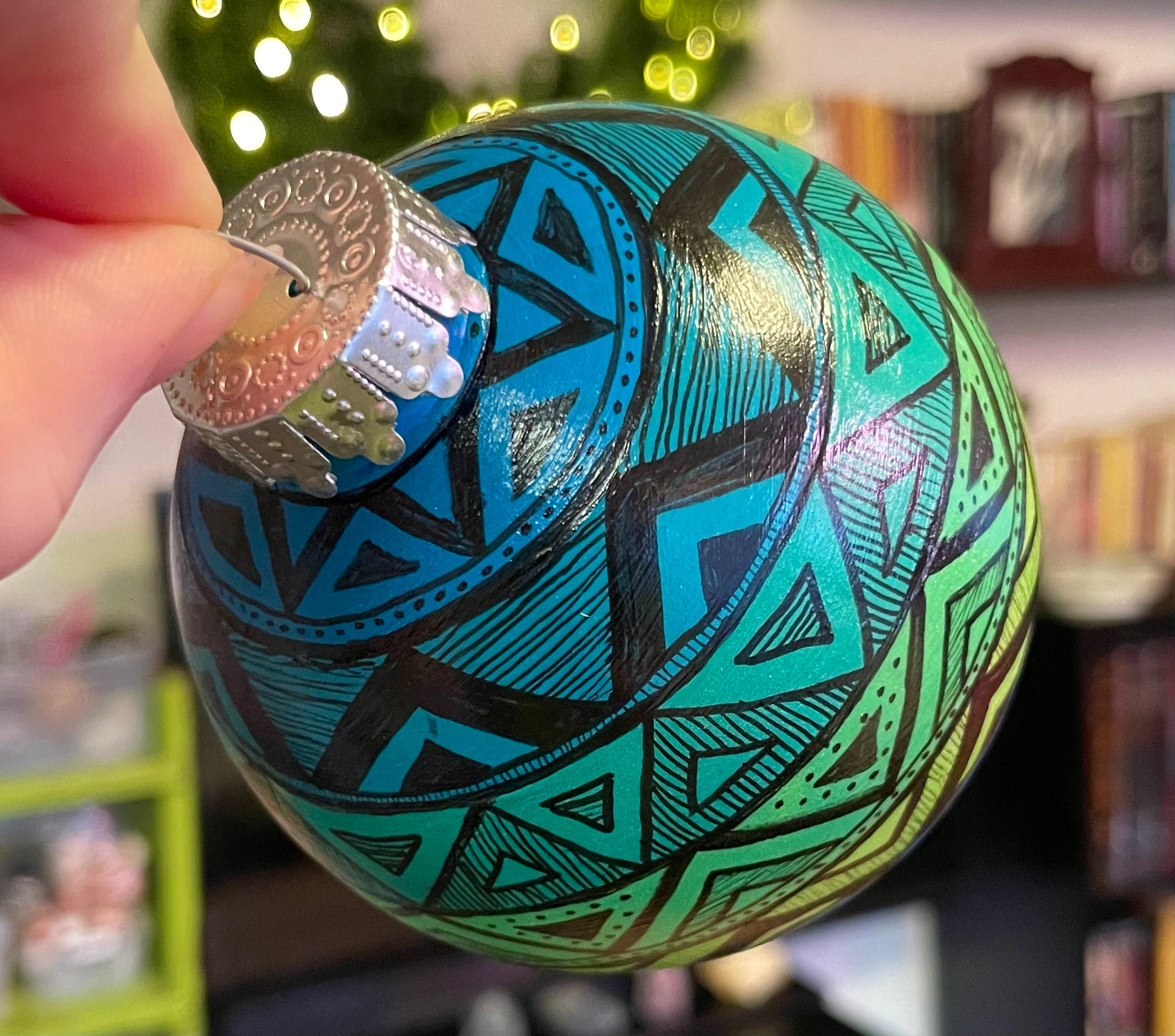 Blue and Green Hand Painted Colorful Christmas Ornament