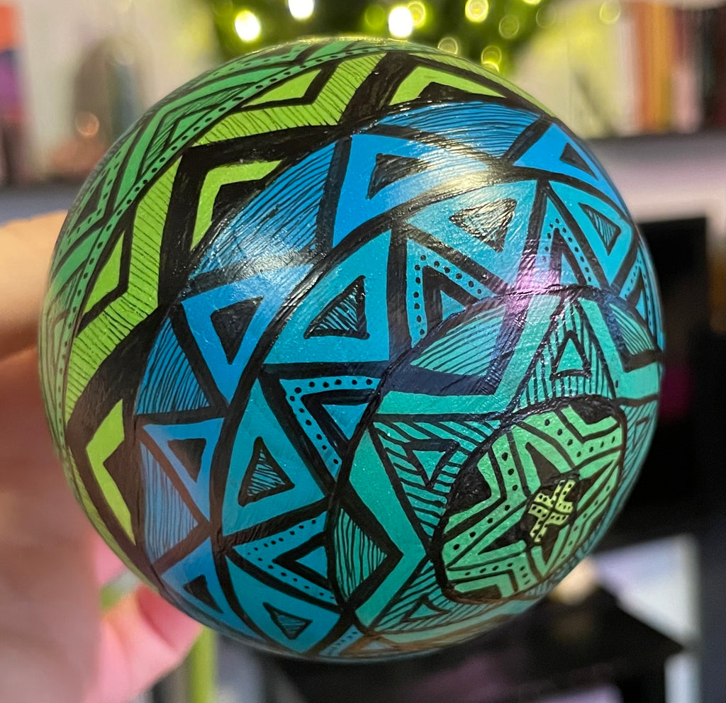 Blue and Green Hand Painted Colorful Christmas Ornament