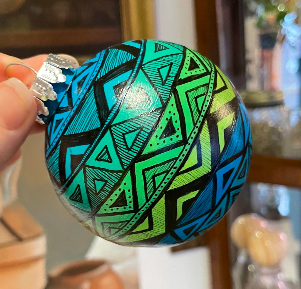 Blue and Green Hand Painted Colorful Christmas Ornament