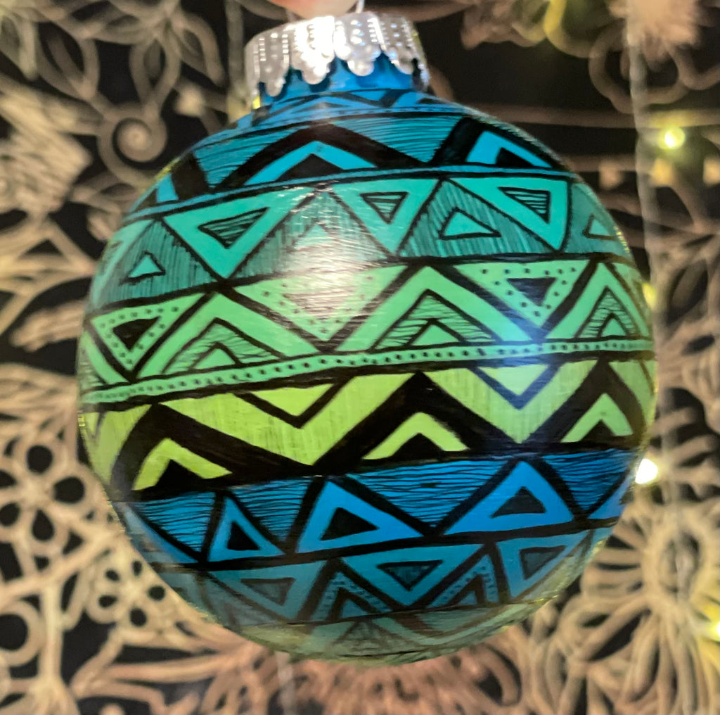 Blue and Green Hand Painted Colorful Christmas Ornament