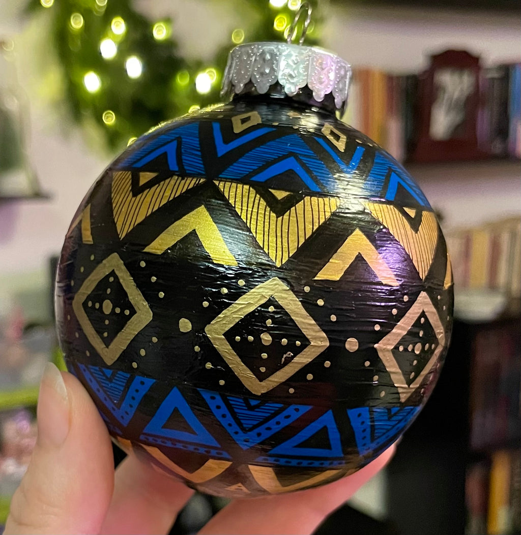 Blue and Gold Hand Painted Christmas Ornament
