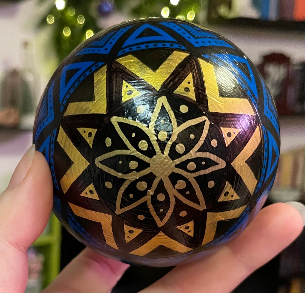 Blue and Gold Hand Painted Christmas Ornament