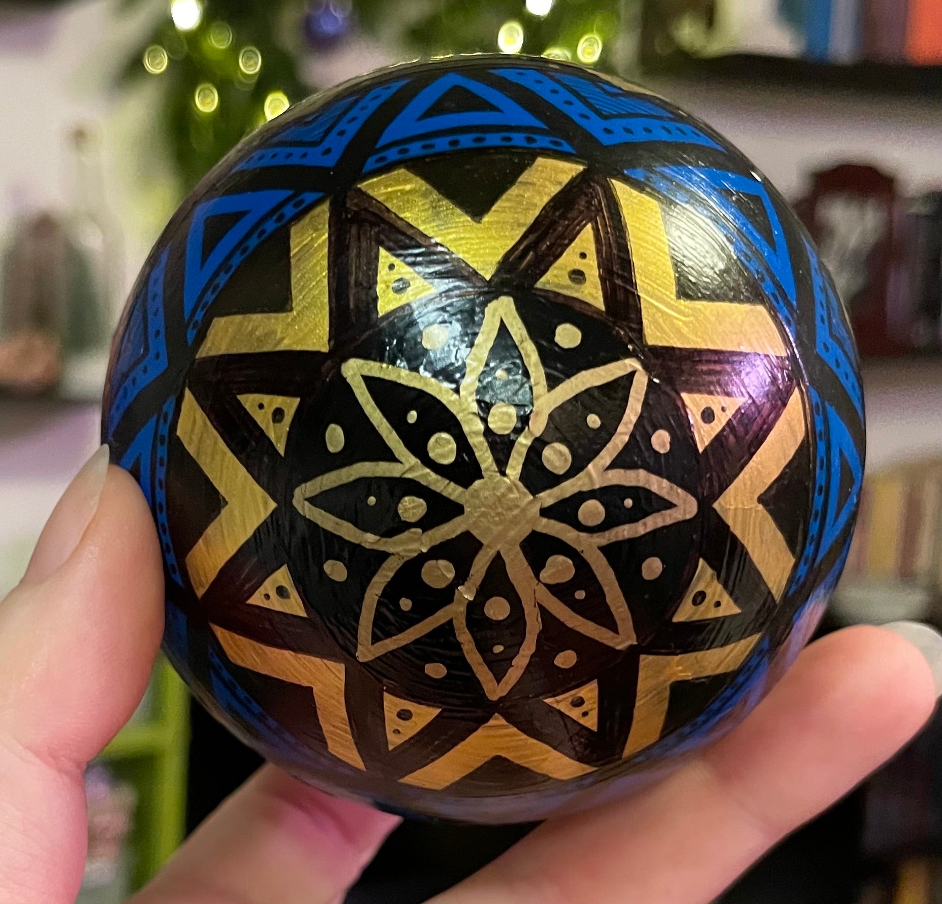 Blue and Gold Hand Painted Christmas Ornament