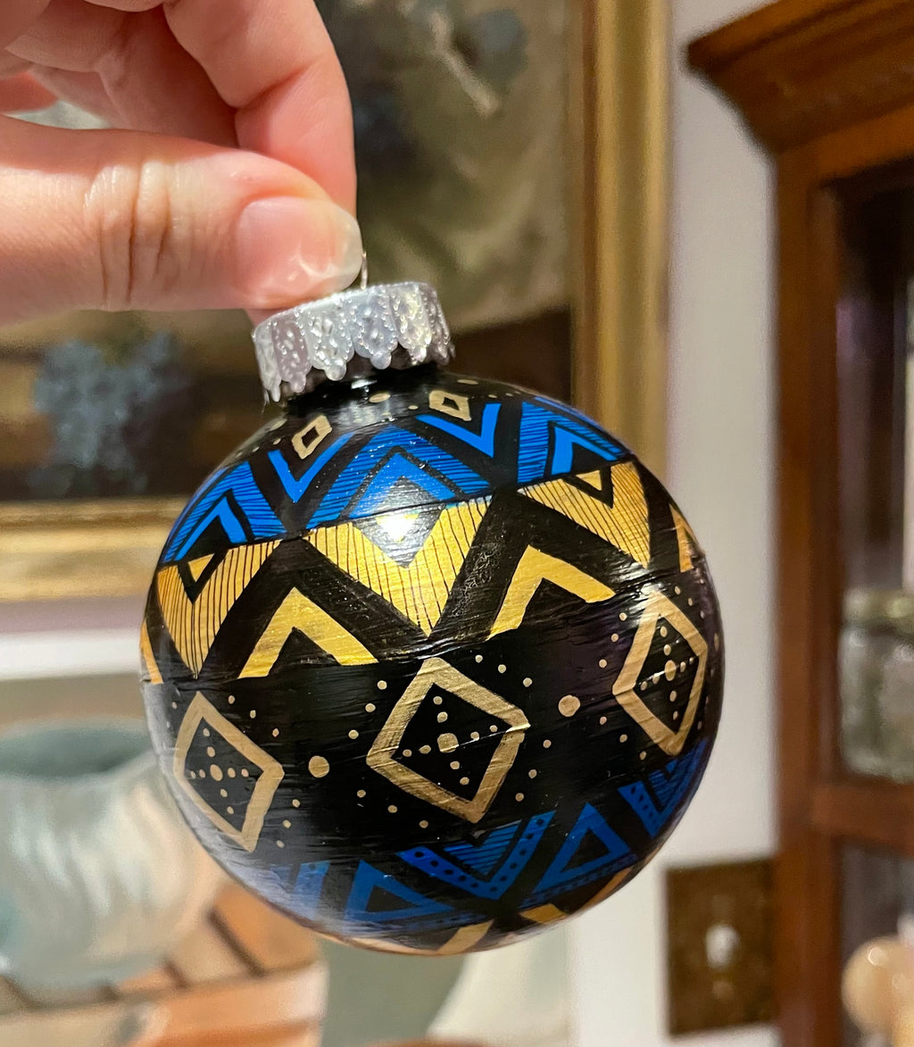 Blue and Gold Hand Painted Christmas Ornament