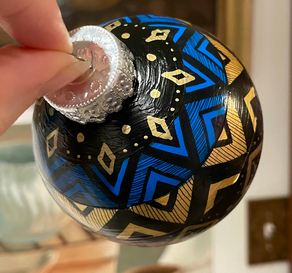 Blue and Gold Hand Painted Christmas Ornament