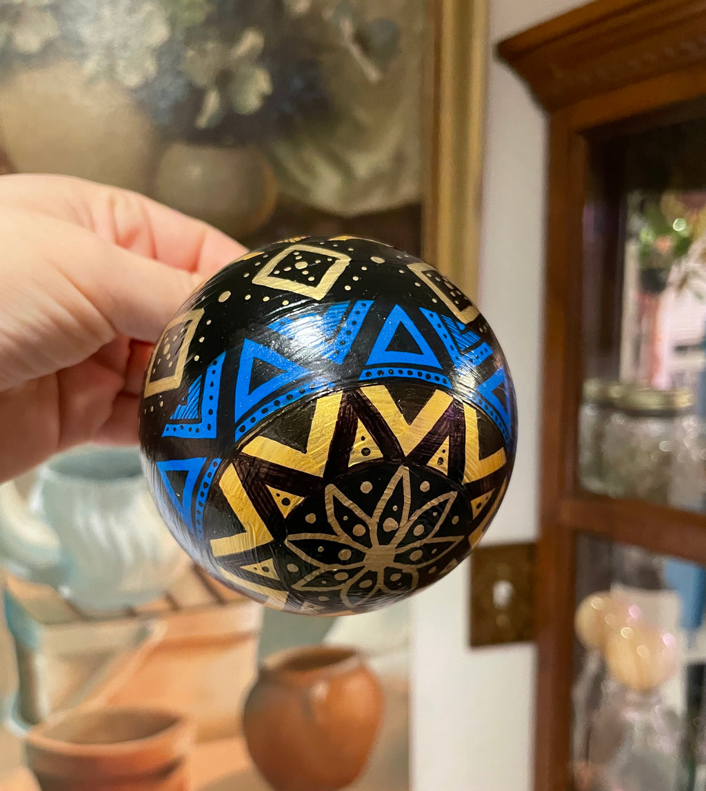 Blue and Gold Hand Painted Christmas Ornament