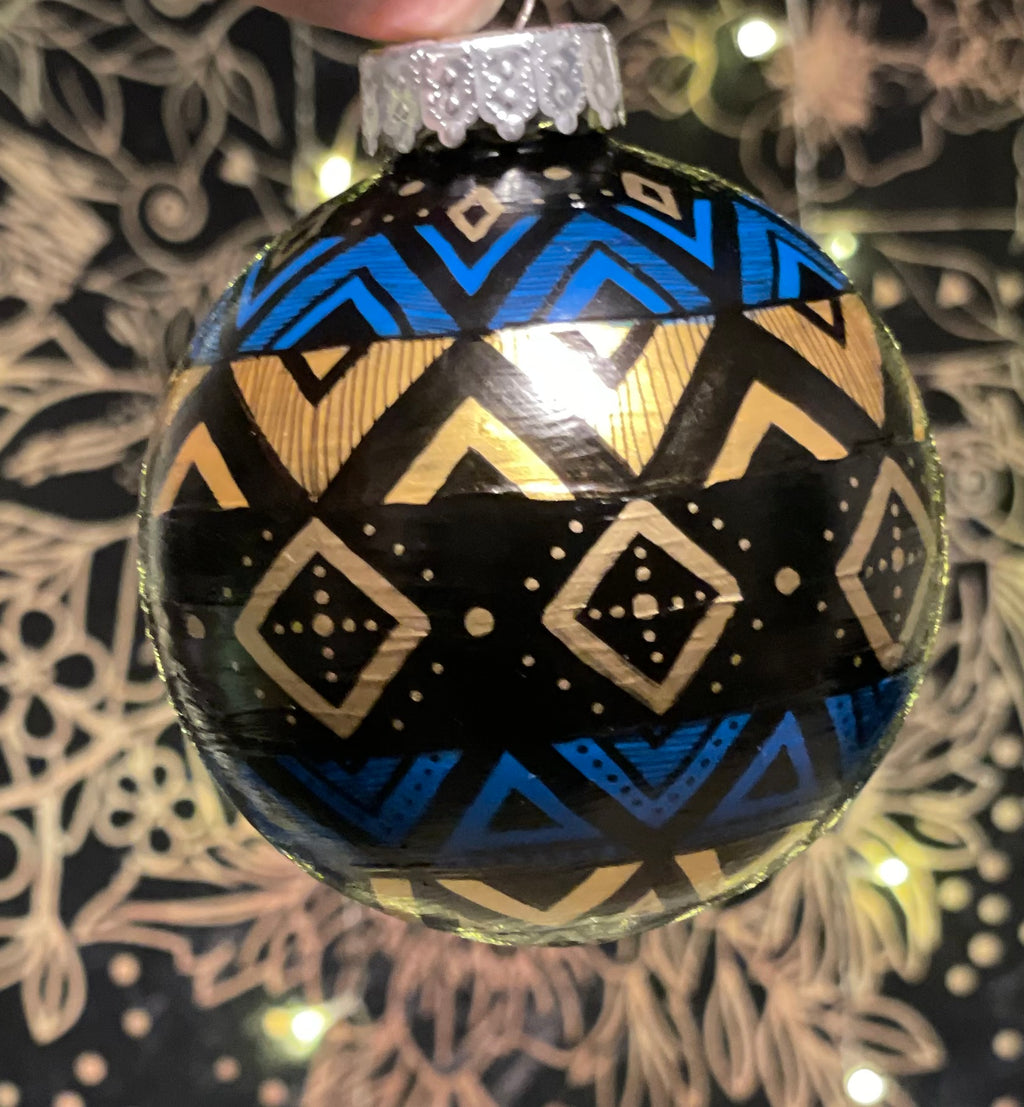 Blue and Gold Hand Painted Christmas Ornament