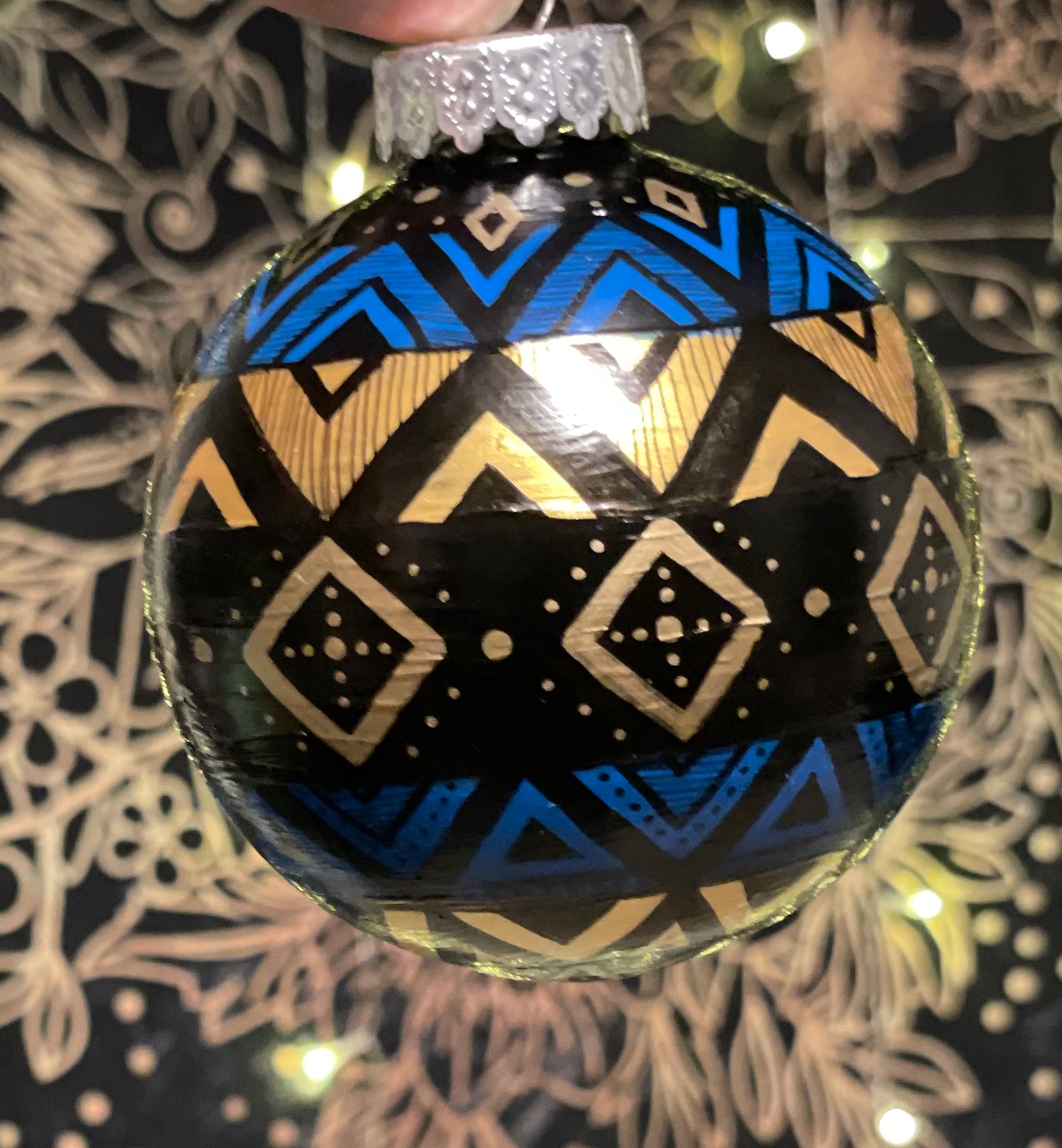 Blue and Gold Hand Painted Christmas Ornament