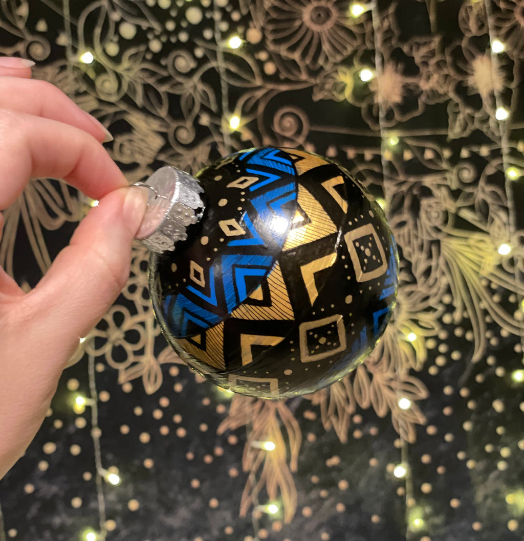 Blue and Gold Hand Painted Christmas Ornament