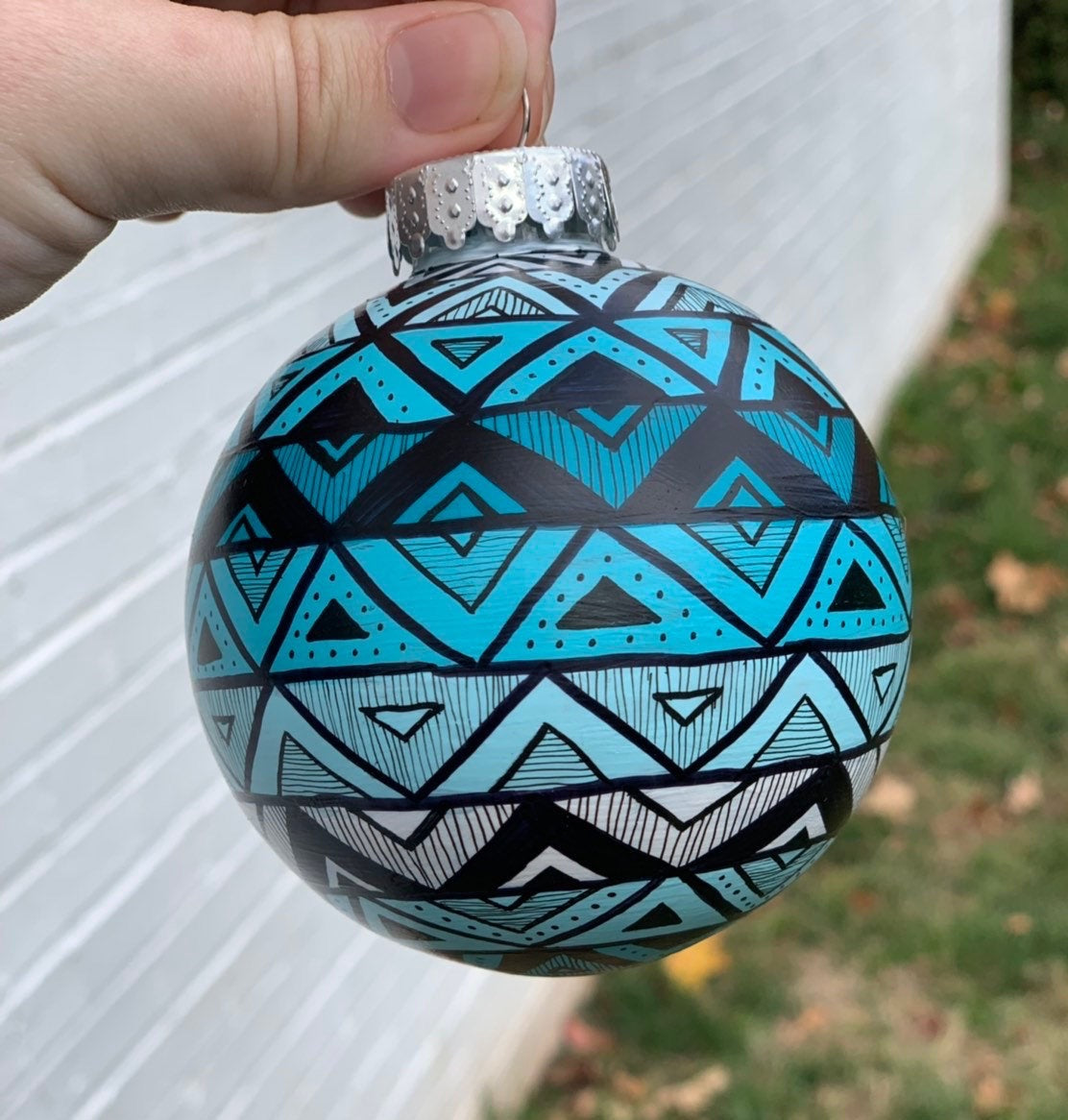Blue Hand Painted Colorful Christmas Ornament